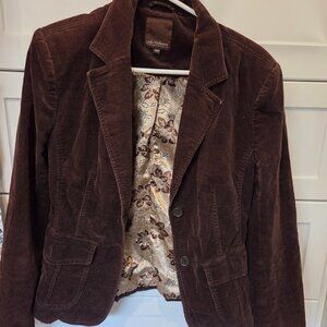 Vintage Lady Hathaway Soft Corduroy Brown Blazer w/ Silk Pattern Lining